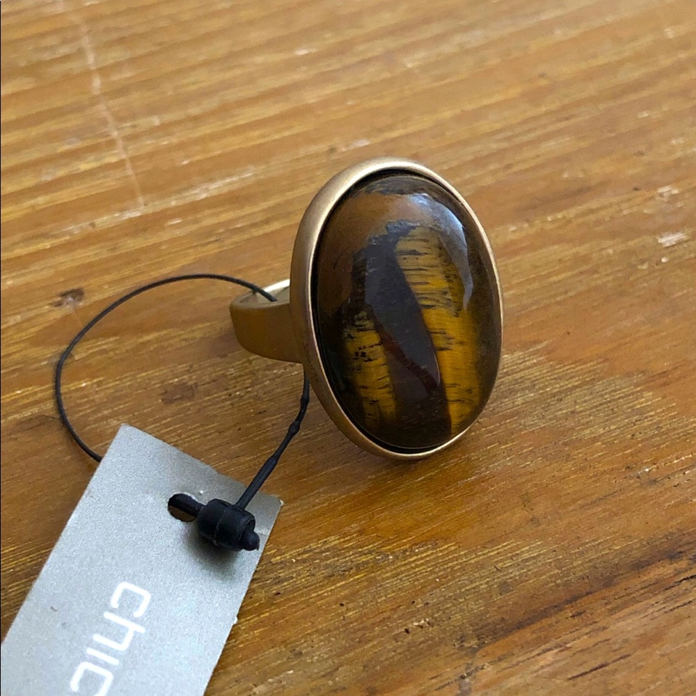 NWT Chicos Kiona Gold Tiger Eye Ring, sz 9